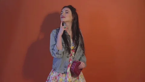 Young model pose and smile during shooting time in studio Stock Footage 73302632