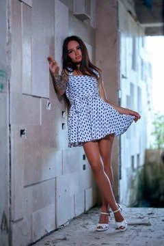 Young model posing in the ruined building Stock Photos