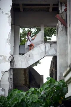 Young model posing in the ruined building Stock Photos