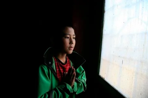 Young monk in Mustang Stock Photos