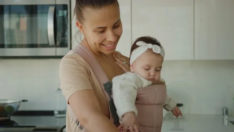 Young mother cook dinner with her little daughter, maternity leave Stockbeeldmateriaal 126358992