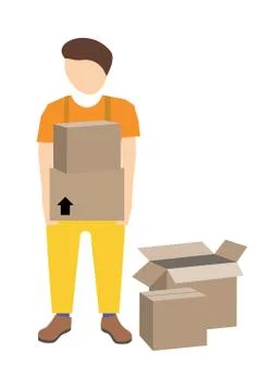 Young mover with cardboard boxes Stock Illustration