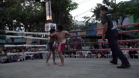 Young Muay Thai boxers are fighting each other. Stock Footage 262014266