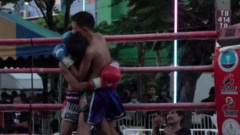 Young Muay Thai boxers are fighting each other, slow motion. Stock Footage 262073918