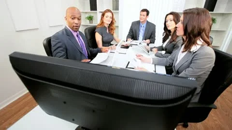 Young Multi Ethnic Business Team Video Conference Meeting Stock Footage