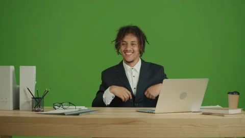 Young Multicultural Business Man Freelancer Sitting at Work Table with Laptop Stock Footage 219743517