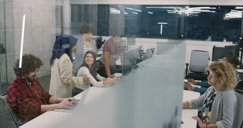 Young multiethnic business team of software developers working together using Stock Footage 114082127