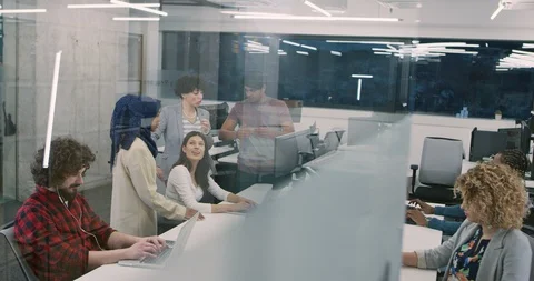 Young multiethnic business team of software developers working together using Stock Footage 114083049