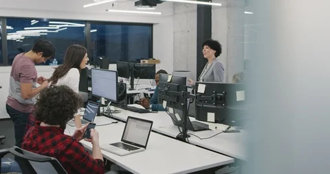 Young multiethnic business team of software developers working together using Stock Footage 114087051