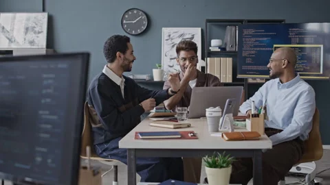 Young Multiethnic IT Professionals Brainstorming in Office Together Stock Footage 337483300