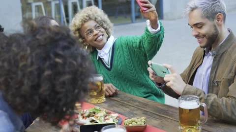 Young multiracial friends having fun doing selfie at brewery bar pub Stock Footage 170248309