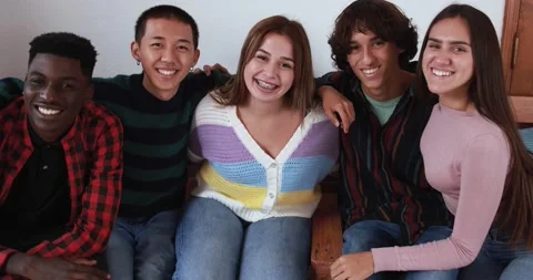 Young multiracial friends smiling on camera - Generation z friendship conce Stock Footage 164378858