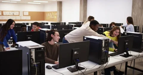 Young multiracial students using computer inside classroom at university Stock Footage 168622941