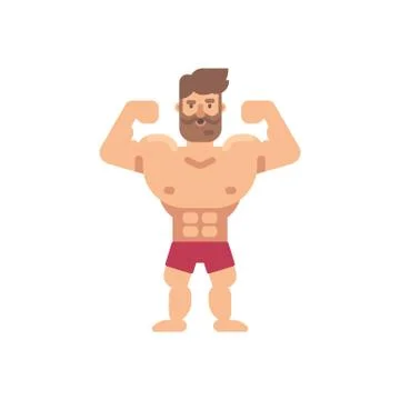 Young muscular bearded man flat illustration. Fitness flat character Stock Illustration