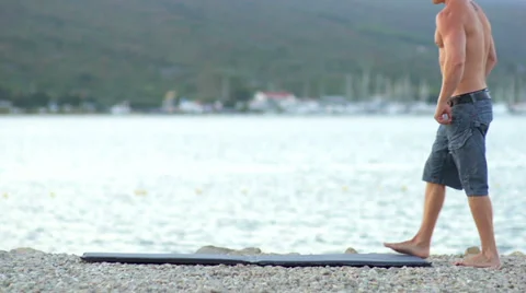 Young Muscular Man Doing Push Ups At The Seaside Stock Footage 39622767