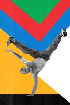 Young muscular shirtless guy in motion, breakdance, hip hop dancer over Stock Photos