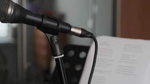 Young musician singing into microphone while recording new song at home Stock Footage 133518230