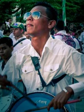 Young Nicaraguan Drummer during a march in Leon Stock Photos
