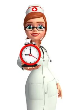 Young nurse with table clock Illustrazione stock