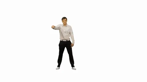Young office man dancing locking on white background. Stock Footage 127493852