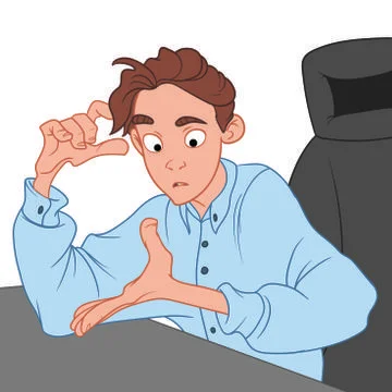 Young office worker thinking about something sitting in a chair Stock Illustration