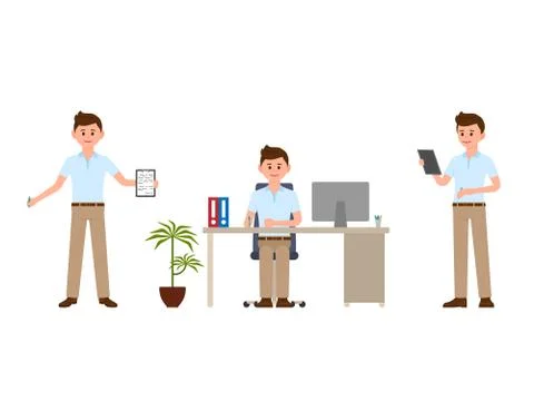 Young office worker writing notes cartoon character Illustrazione stock