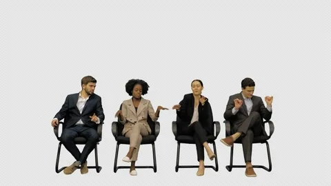 Young office workers having fun on a break, shaking to some music, Alpha Channel Stock-Footage 150942716