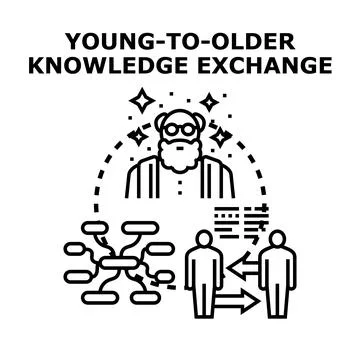 Young to older knowledge exchange concept Stock Illustration
