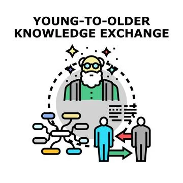 Young to older knowledge exchange concept Stock Illustration