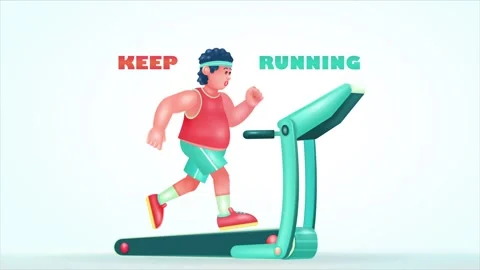 Young overweight man running on a treadmill Stockbeeldmateriaal 242493431