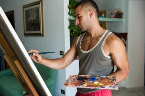Young painter with her canvas Stock Photos