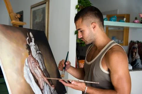 Young painter with her canvas Stock Photos