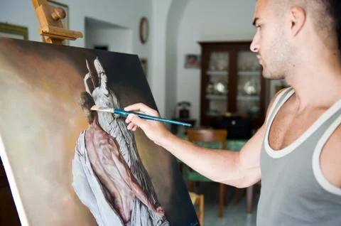 Young painter with his canvas Stock Photos