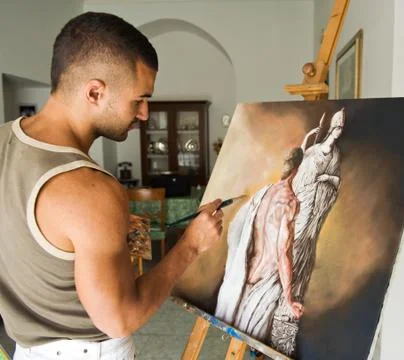 Young painter with his canvas Stock Photos