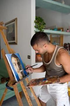 Young painter with his canvas Stock Photos