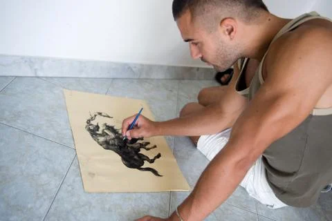 Young painter with his canvas Stock Photos