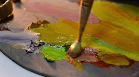 Young Painter Mixed Colors in Palette. Art Background Stock Footage 61741153