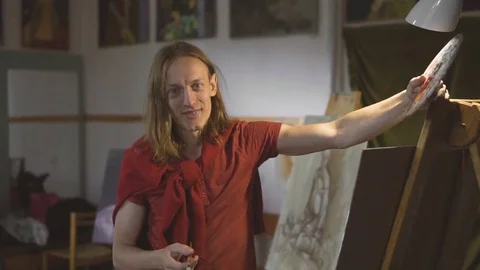 Young Painter Smiles 库存影片 80906635