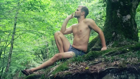 Young pair resting in a park under the tree Video stock 93459898