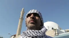 Young detarment palestinian in keffiyeh, Stock Video