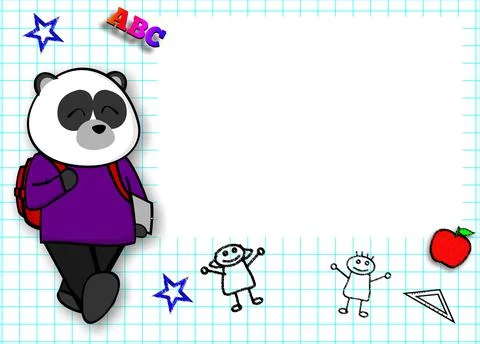 Young panda bear back to school cartoon picture frame background Stock Illustration