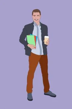 Young pensive boy isolated. Student or schoolboy preparing for exams at unive Stock Illustration