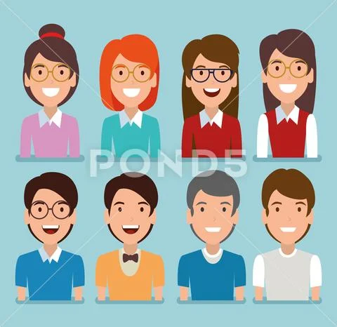 Young people avatars characters Stock Illustration