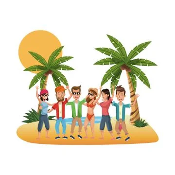 Young people at beach Illustration