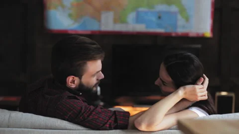 Young people communicate discussing important decisions in the home interior Stock Footage 133049892