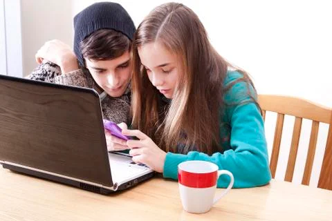 Young people with computer Foto stock