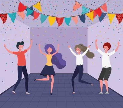 Young people dancing in the room Stock Illustration