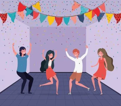 Young people dancing in the room Stock Illustration