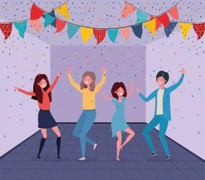 Young people dancing in the room Stock Illustration