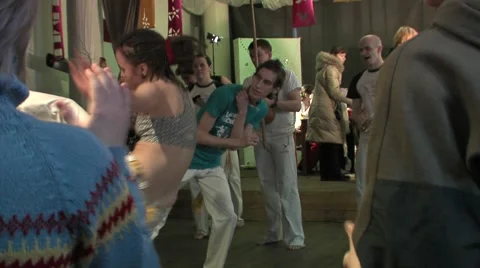 Young people demonstrate, do, show, dance capoeira Stock Footage 1182881